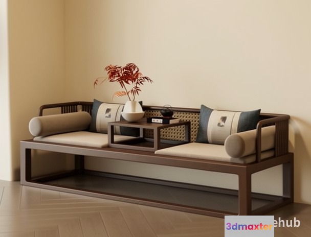 A Minimalist Wooden Sofa 3D Model - 21611 - VRAY Render