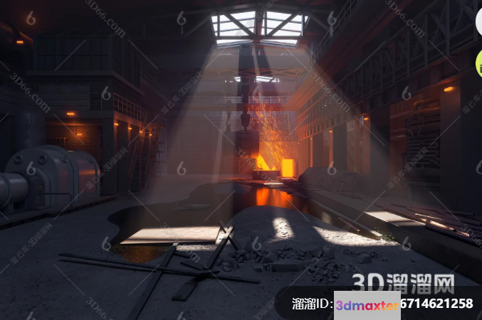 A 3D Rendering Of A Dark Industrial-Style Room 3D Model - 2531 - VRAY Render