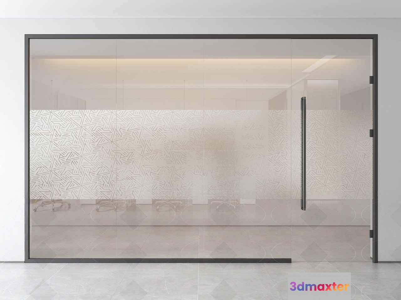 A Glass Door With A Black Frame 3D Model - 10015 - VRAY Render