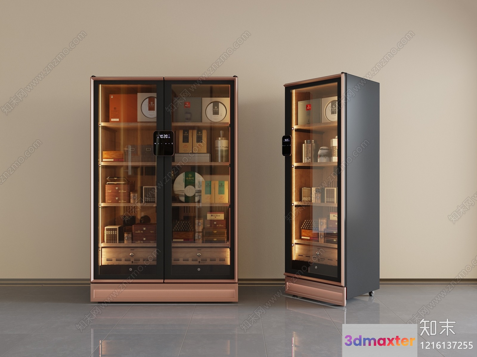 Two Tall Glass-Fronted Display Cabinets 3D Model - 13135 - VRAY Render