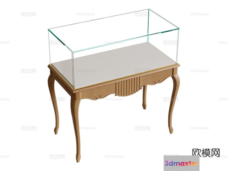A Glass Display Case Sits Atop A Wooden Table 3D Model - 13487 - CORONA Render