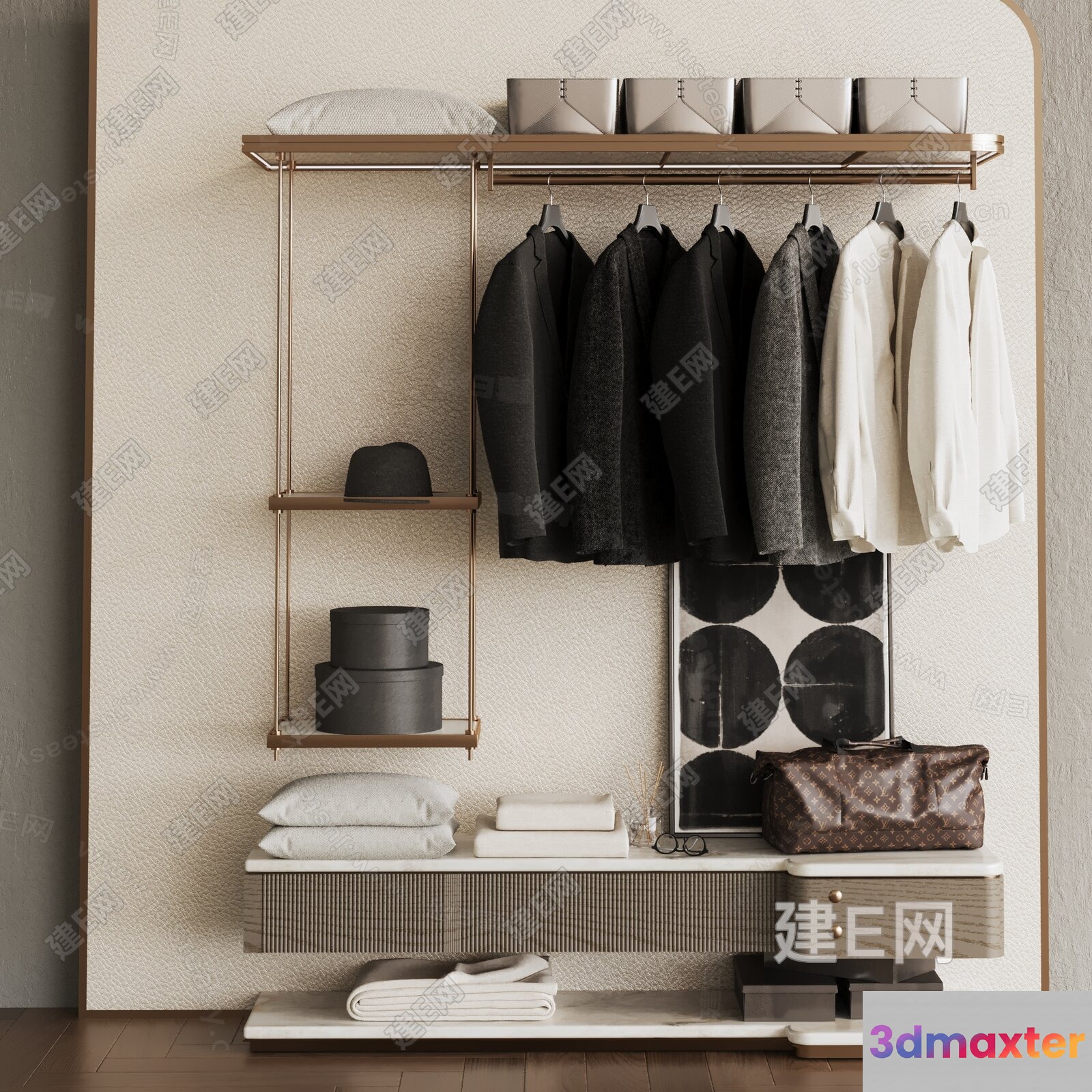 Modern Walk-In Closet 3D Model - 15315 - CORONA Render