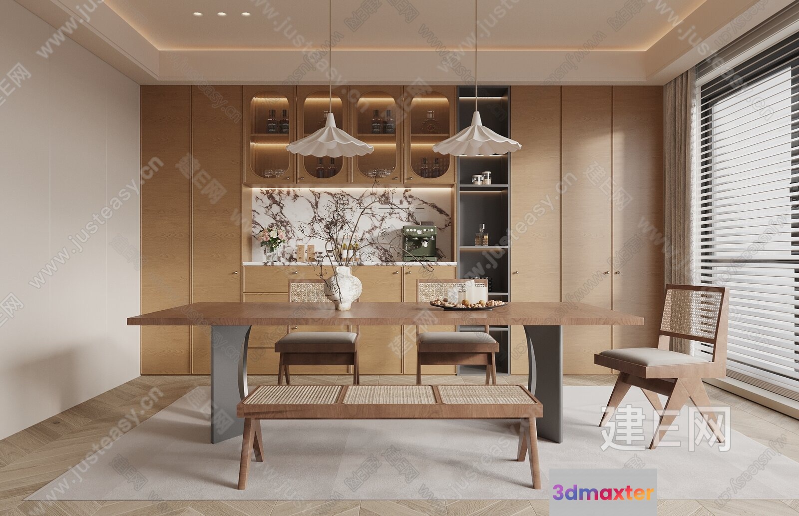 A Dining Room With A Table And Chairs 3D Model - 21719 - VRAY Render