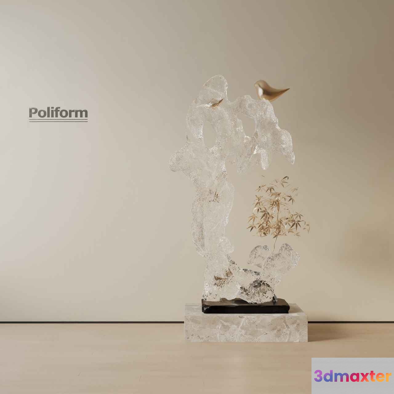 A Sculpture Of A Bird On A Branch 3D Model - 18162 - VRAY Render