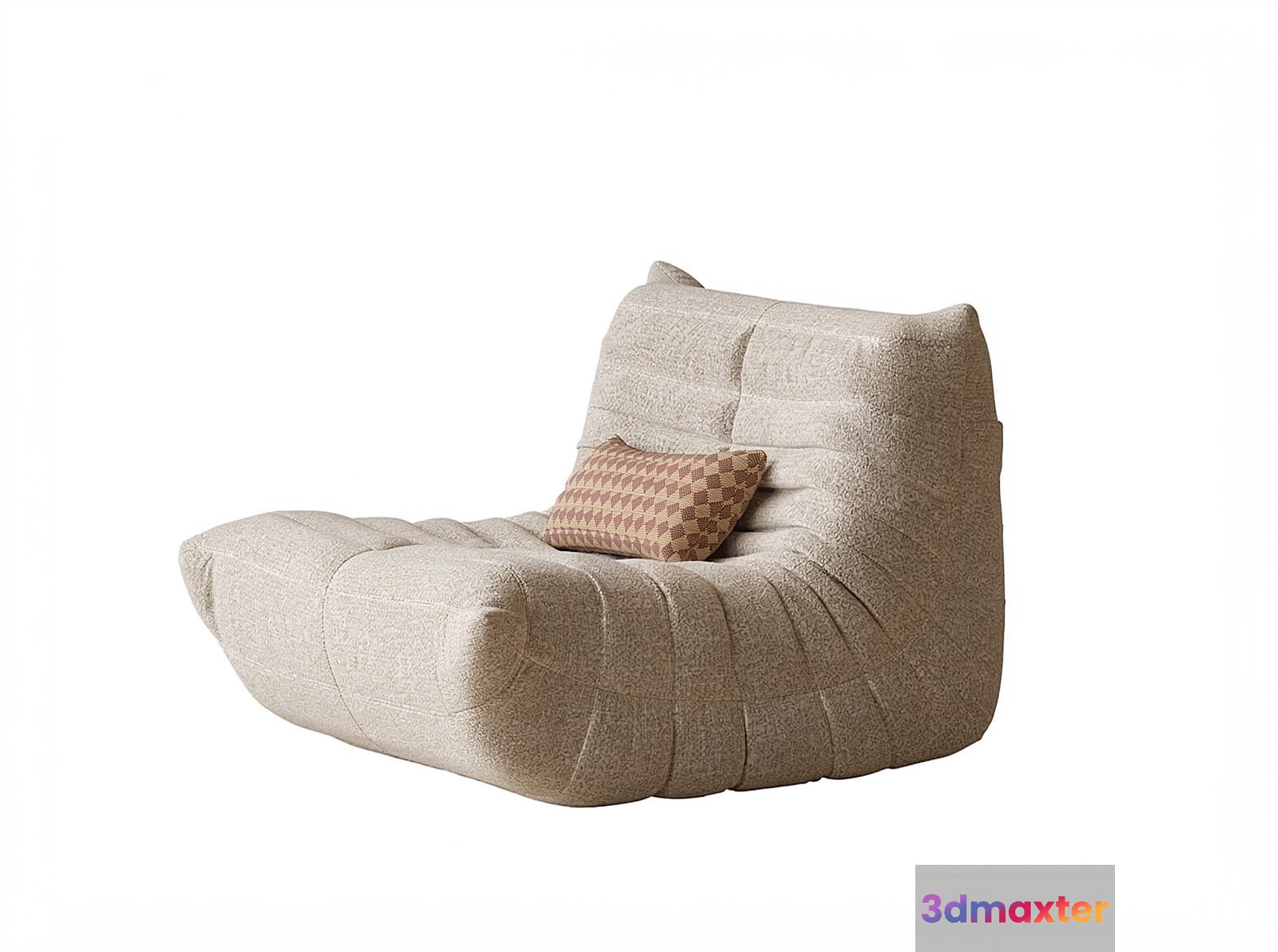 A White Chair With A Checkered Cushion 3D Model - 19588 - VRAY Render