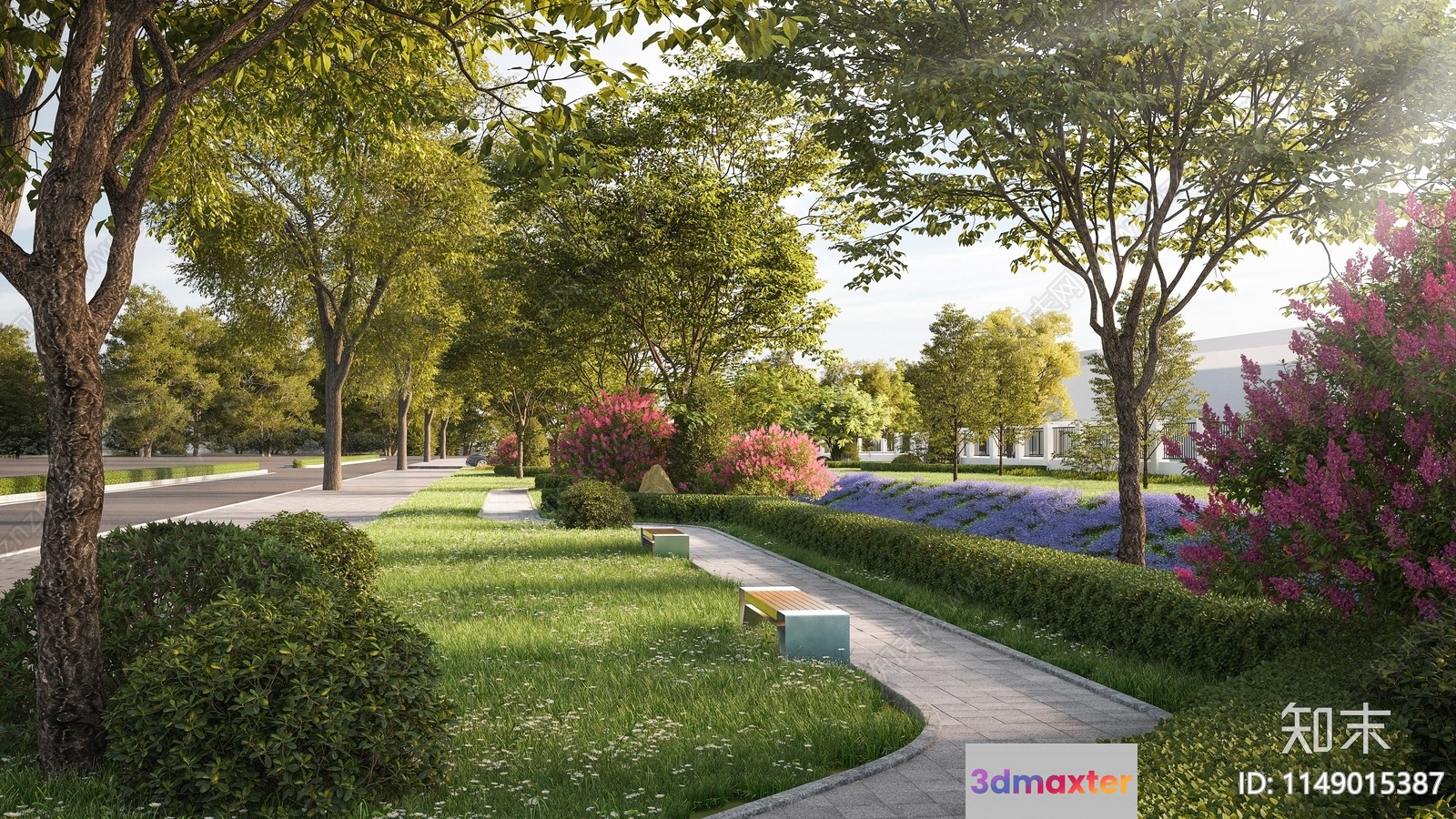A Serene Park Scene With A Walkway 3D Model - 17695 - VRAY Render