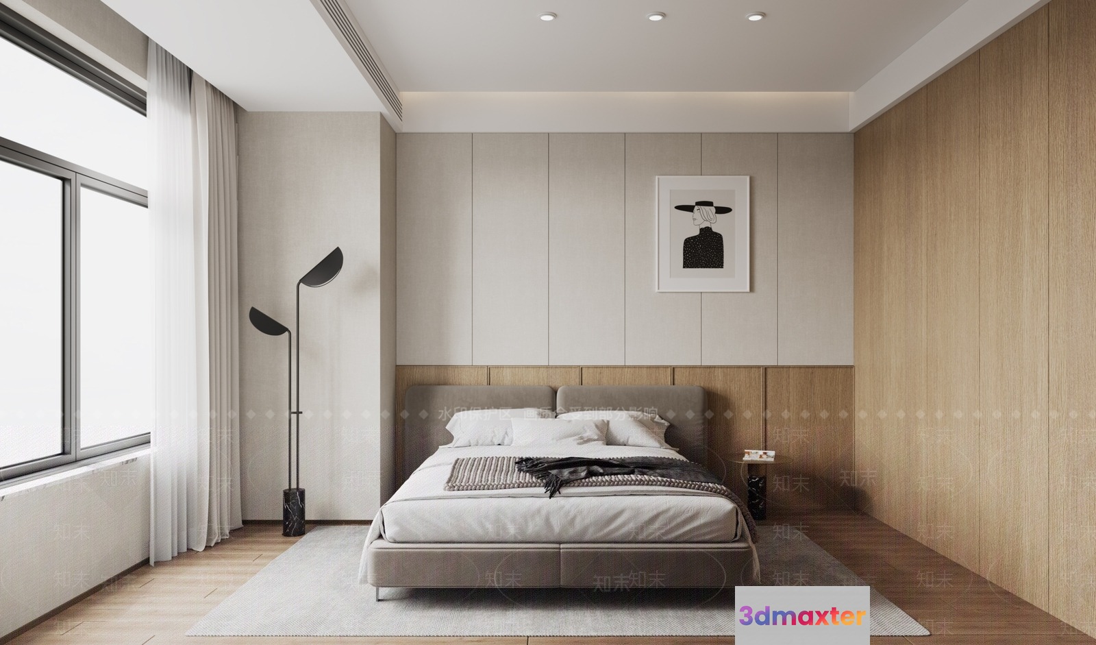 Modern Minimalist Bedroom 3D Model - 2276 - VRAY Render