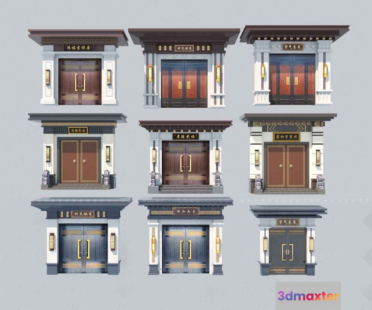 Traditional Chinese Doors 3D Model - 820 - VRAY Render
