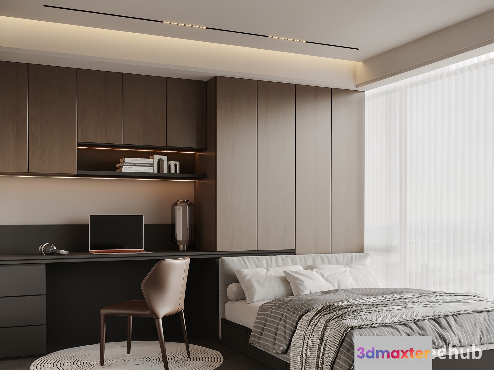 Modern Bedroom With Desk 3D Model - 22424 - VRAY Render