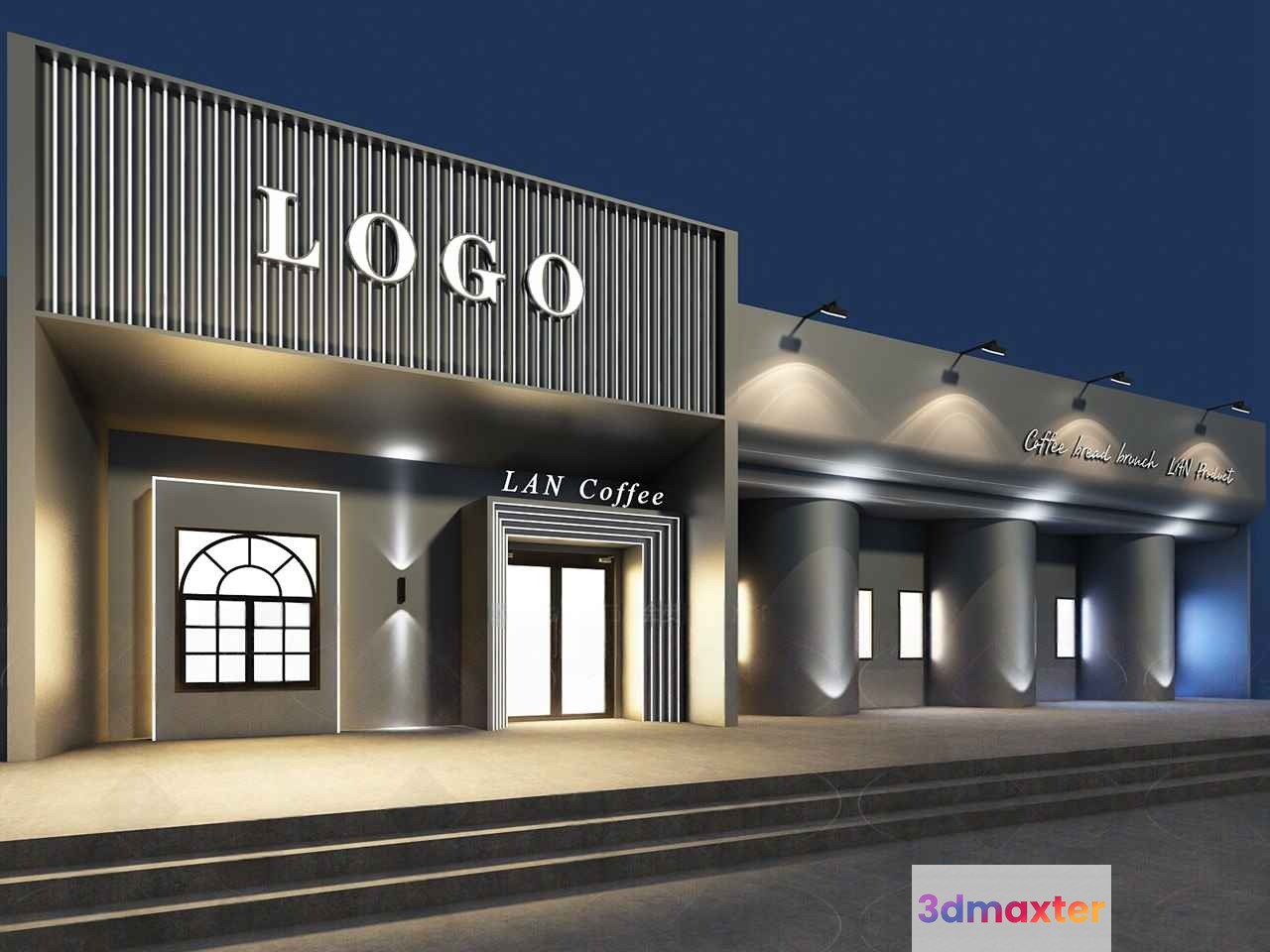 A Modern Building With A Coffee Shop 3D Model - 18469 - VRAY Render