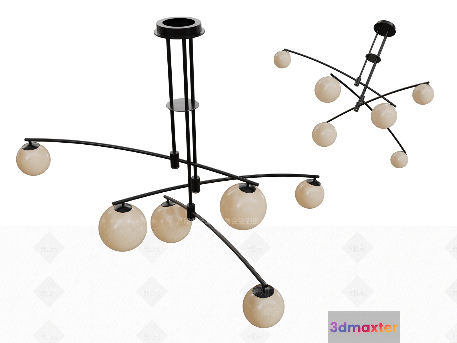 A Black Chandelier With White Lights 3D Model - 6858 - VRAY Render