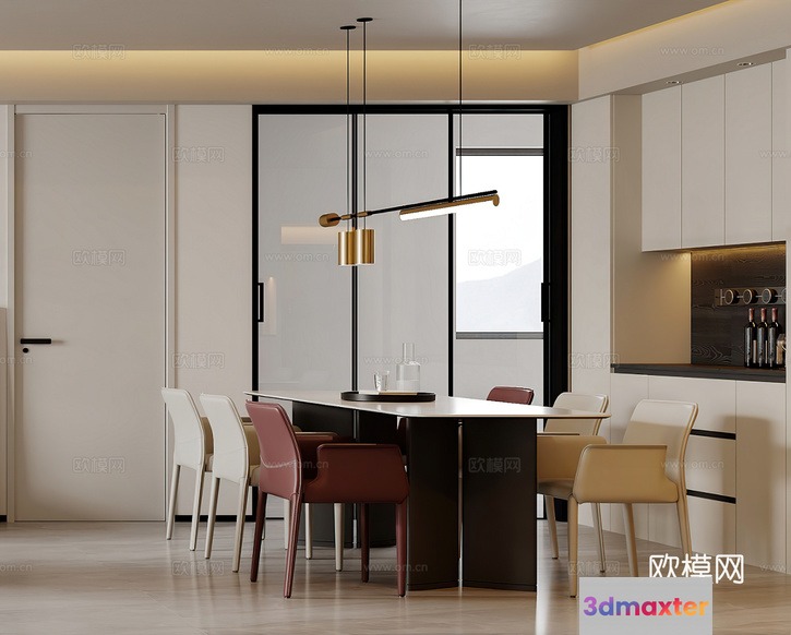 A Modern Dining Room 3D Model - 11340 - CORONA Render