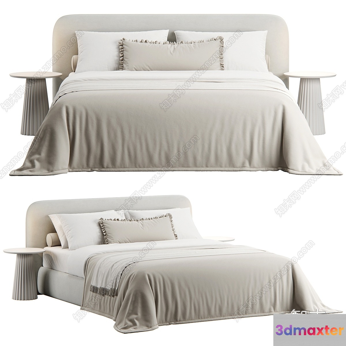 Modern Beige Bed 3D Model - 2423 - VRAY Render