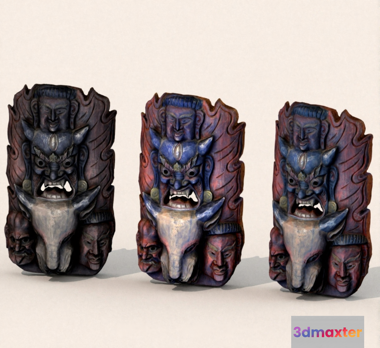 Wooden Mask Carvings 3D Model - 10054 - VRAY Render