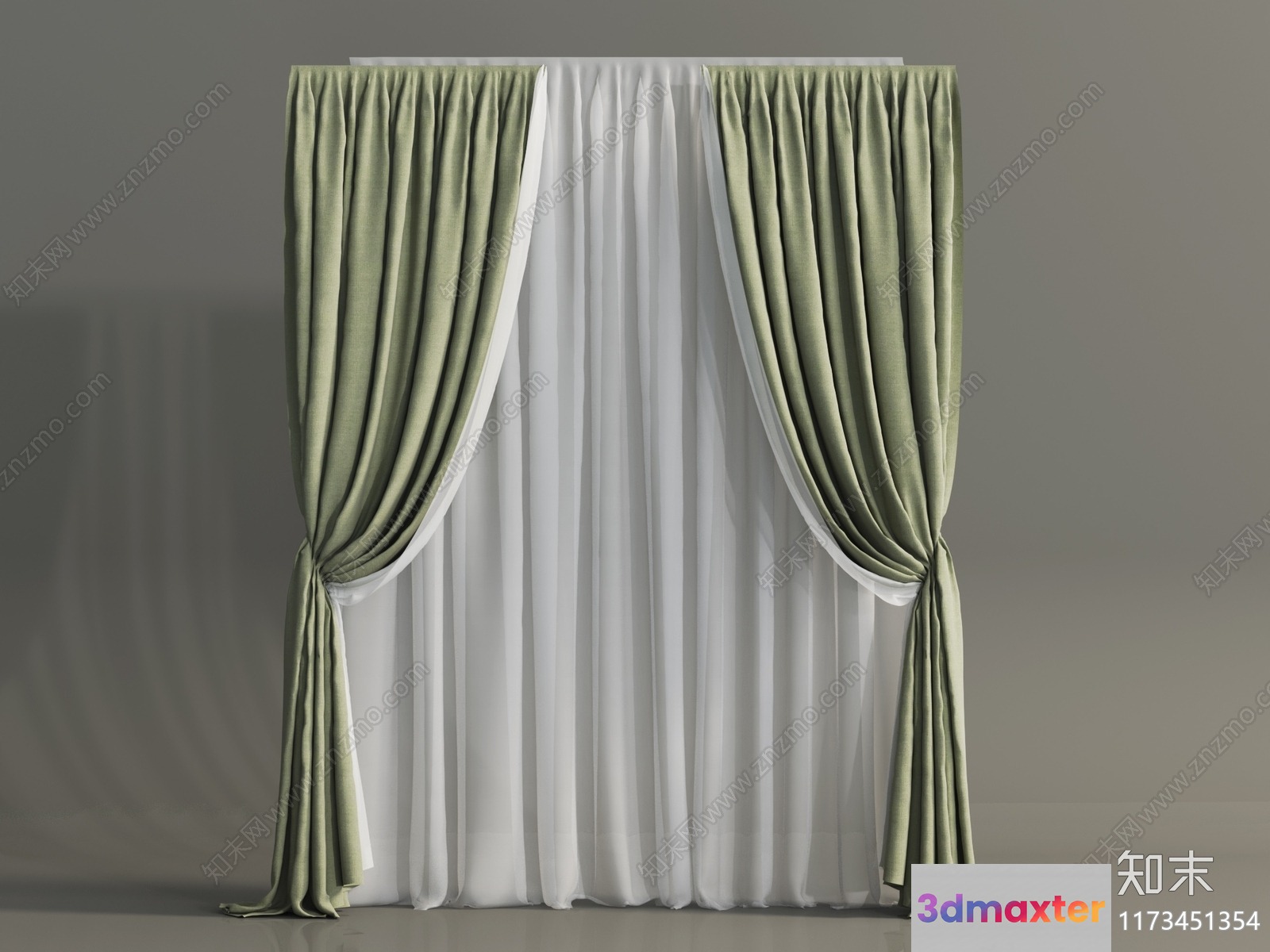 A Curtain With A White And Green Design 3D Model - 3795 - VRAY Render