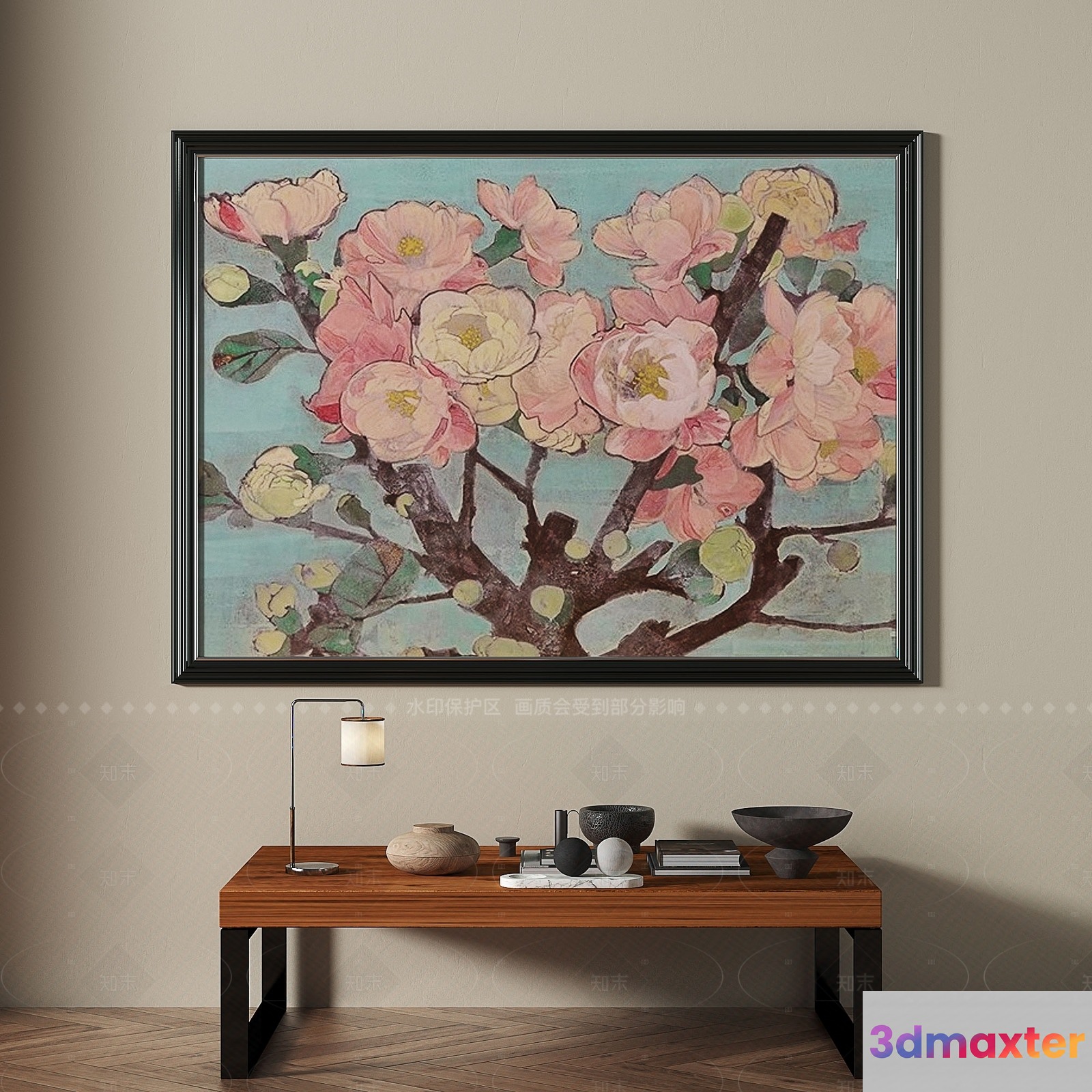 A Framed Painting Of Flowers In A Room 3D Model - 11083 - VRAY Render