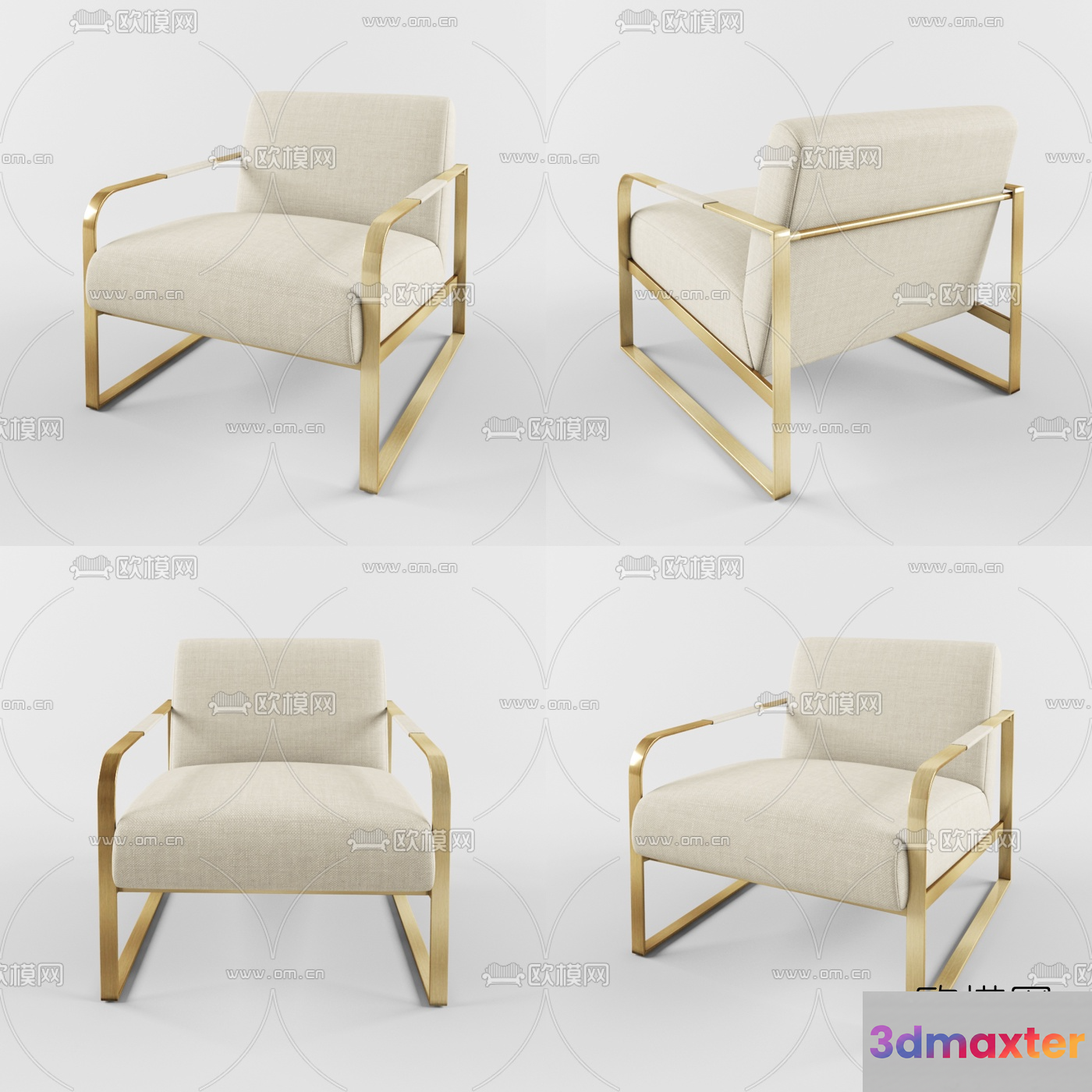 Modern Gold Armchair 3D Model - 1575 - VRAY Render