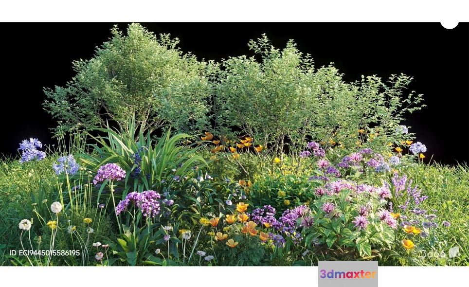 A Garden Scene With Flowers And Bushes 3D Model - 8245 - VRAY Render