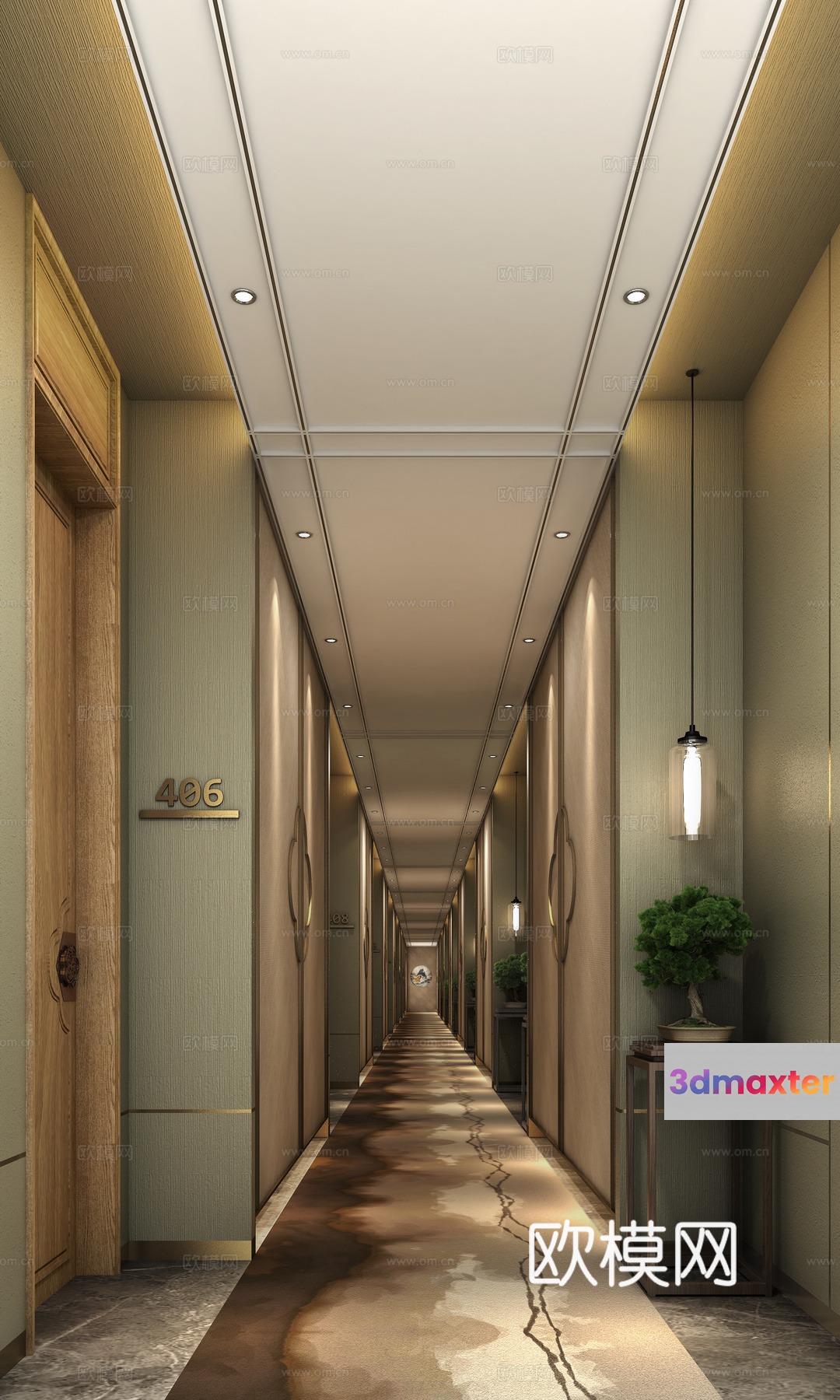 A Long Hallway 3D Model - 5404 - VRAY Render