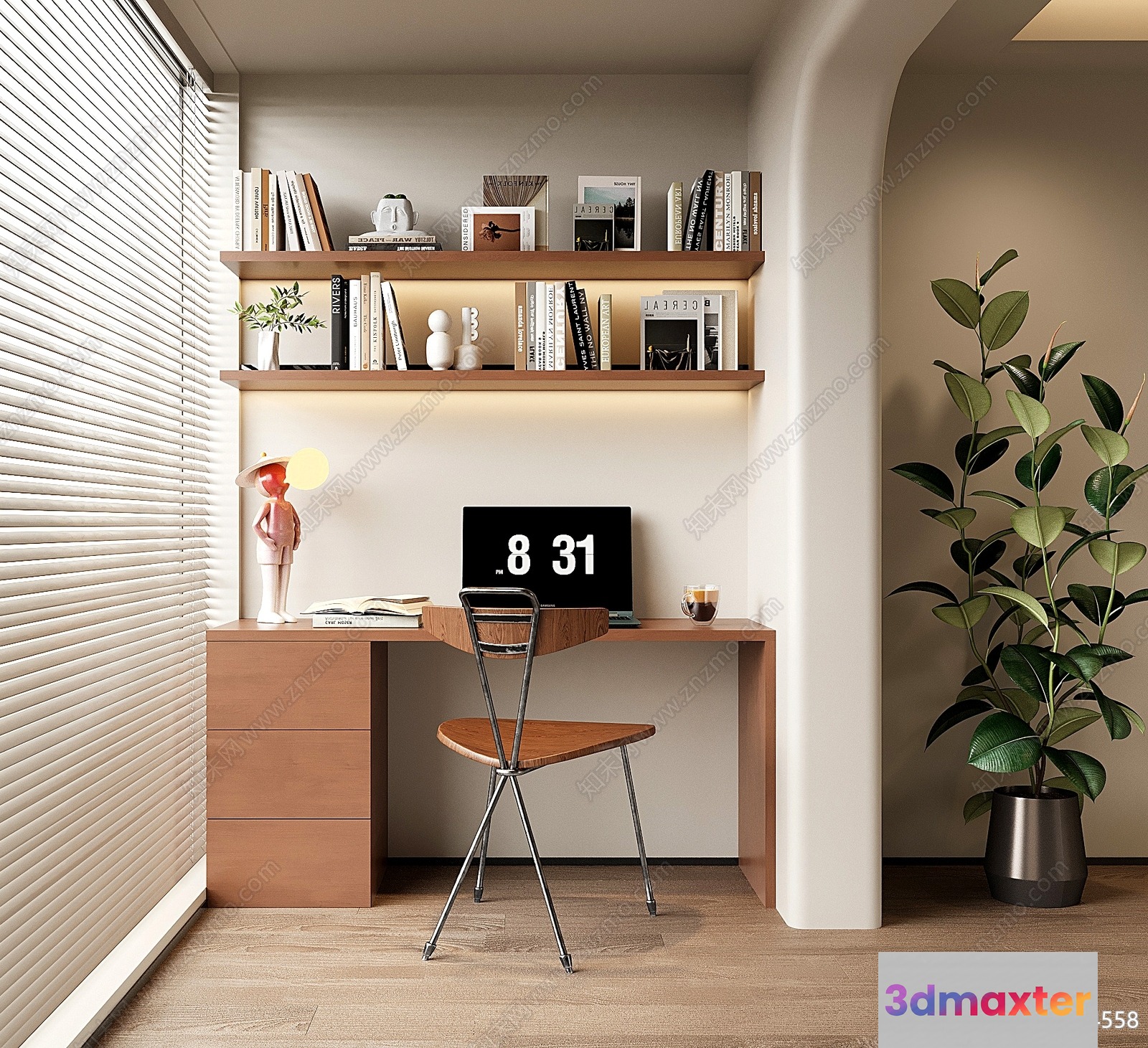A Minimalist Home Office 3D Model - 3909 - VRAY Render
