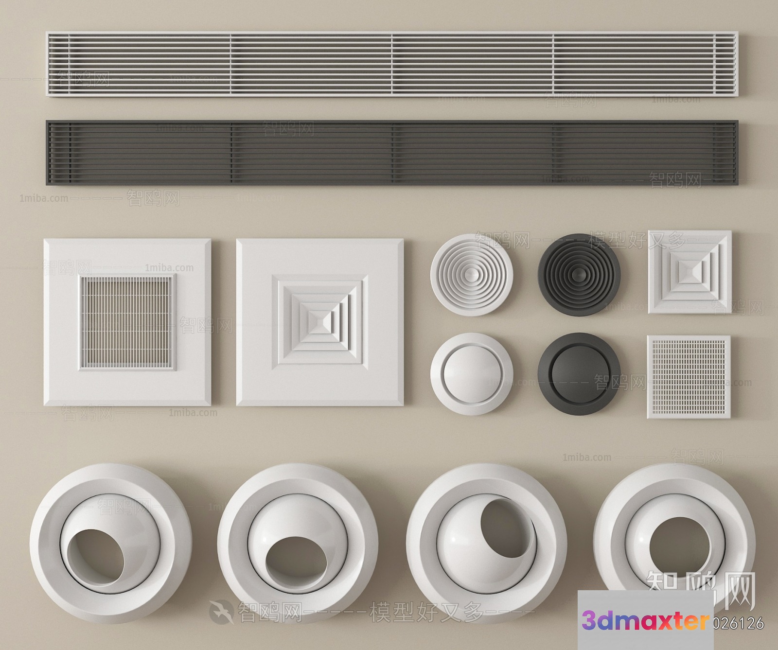 White Air Vents 3D Model - 16334 - VRAY Render