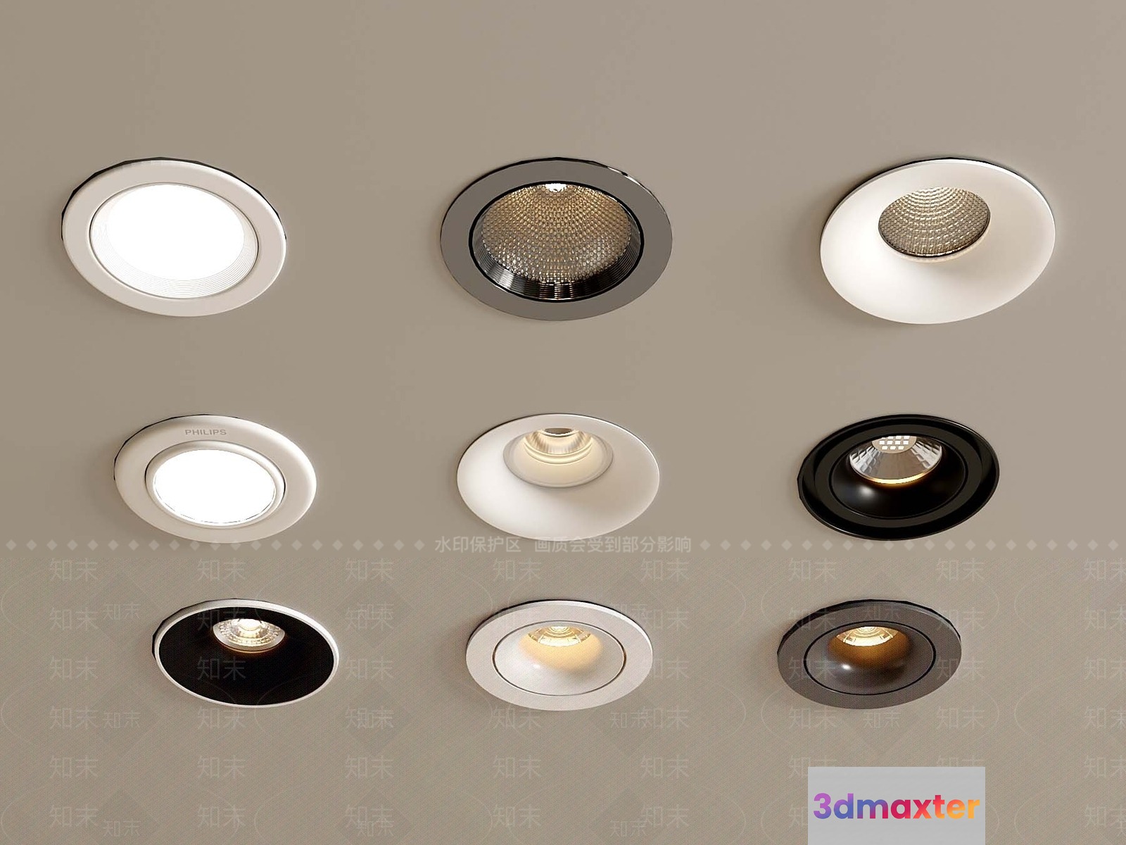 A Collection Of Recessed Lights Likely For Use In A Home Or Office 3D Model - 3808 - VRAY Render