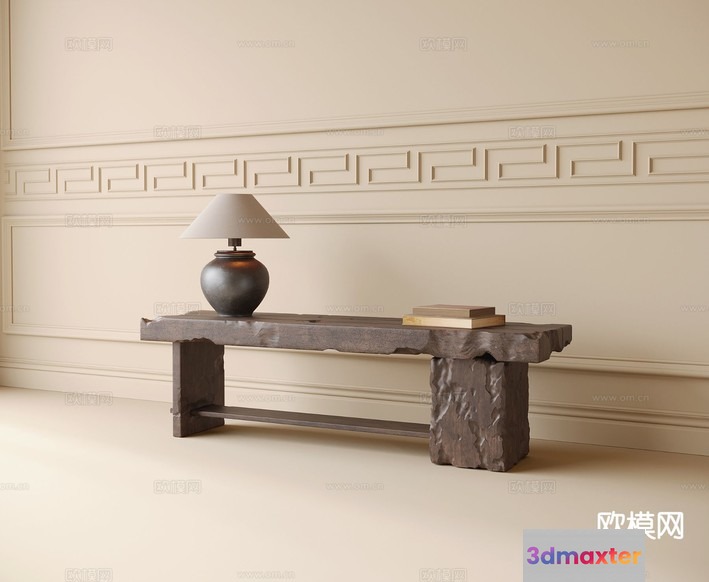 A Stone Bench With A Lamp 3D Model - 3707 - VRAY Render