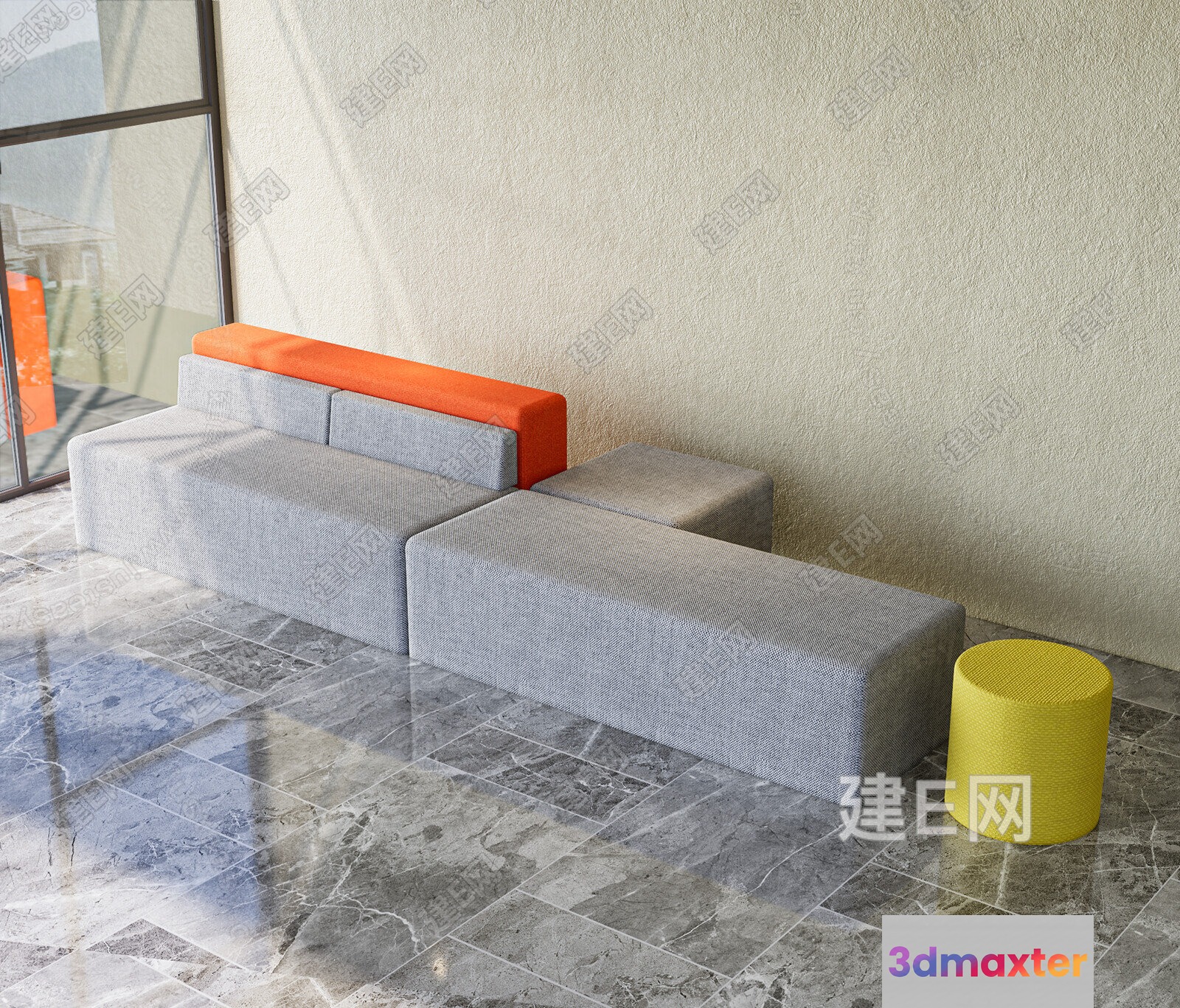 Modern Gray Sofa 3D Model - 20638 - VRAY Render