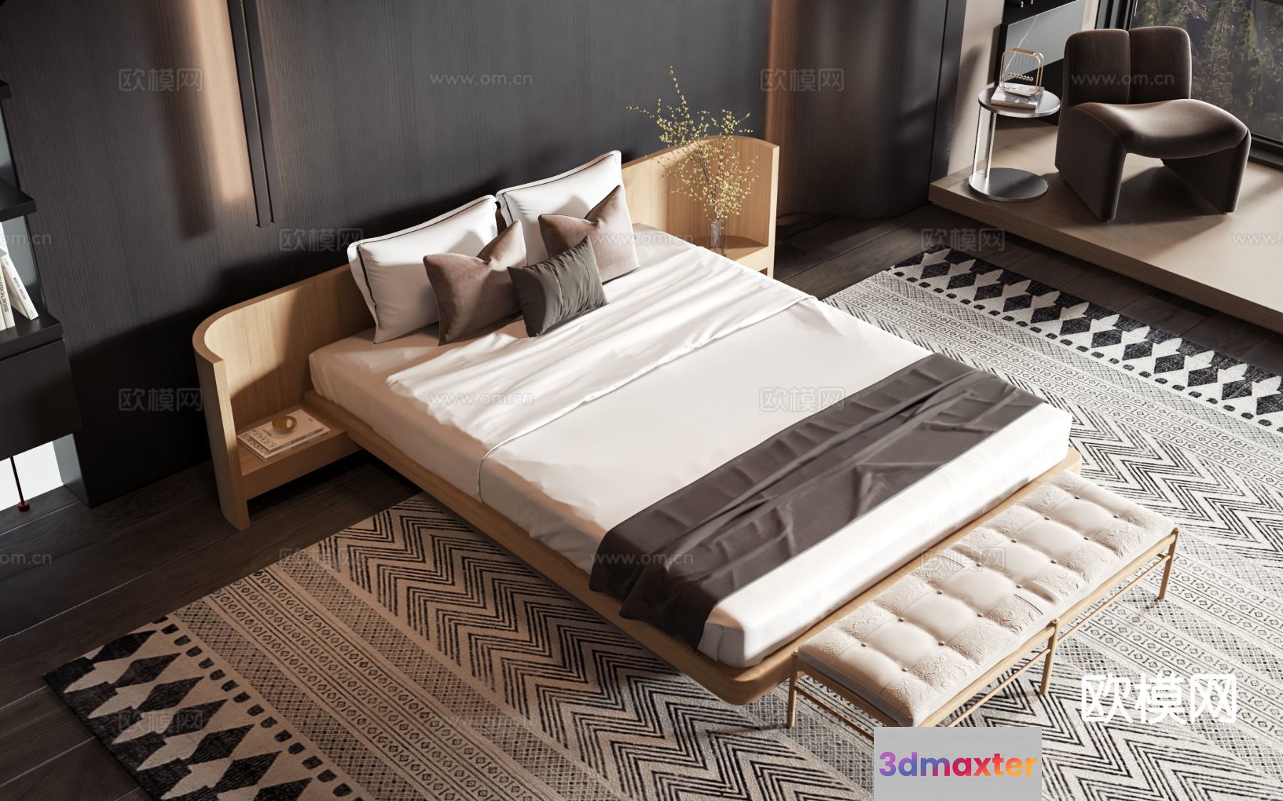 Cozy Modern Bedroom 3D Model - 20100 - VRAY Render