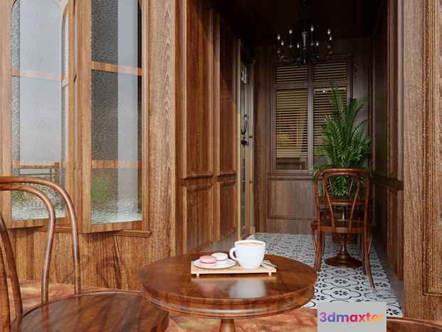 Wooden Table And Chairs 3D Model - 4389 - VRAY Render