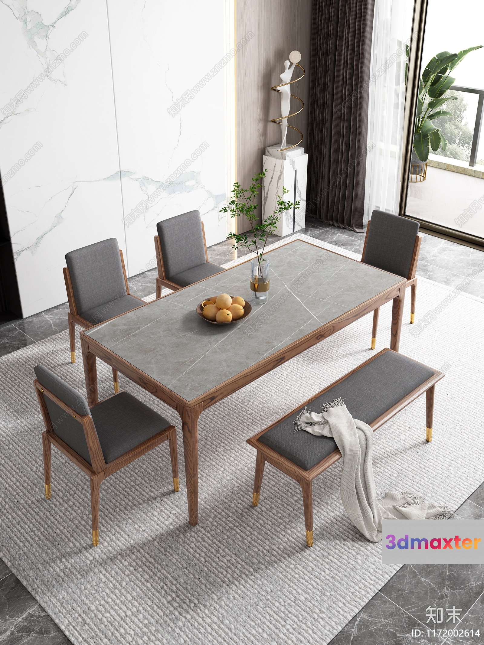 A Dining Room With A Table And Chairs 3D Model - 15681 - VRAY Render