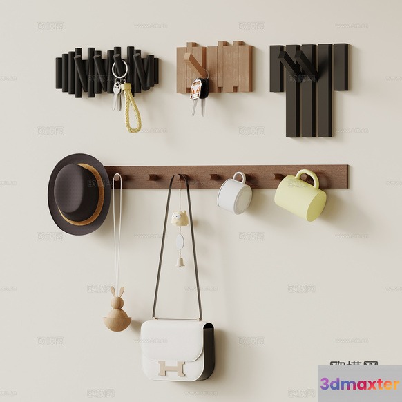 A Wall-Mounted Wooden Rack 3D Model - 14372 - VRAY Render