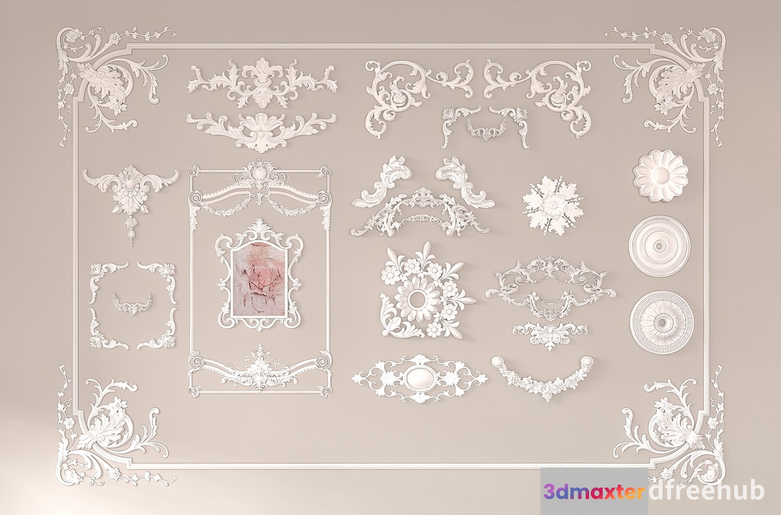 A Collection Of White Decorative Elements 3D Model - 21765 - VRAY Render