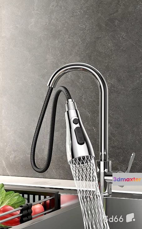 A Silver Faucet With A Long Handle 3D Model - 20326 - VRAY Render