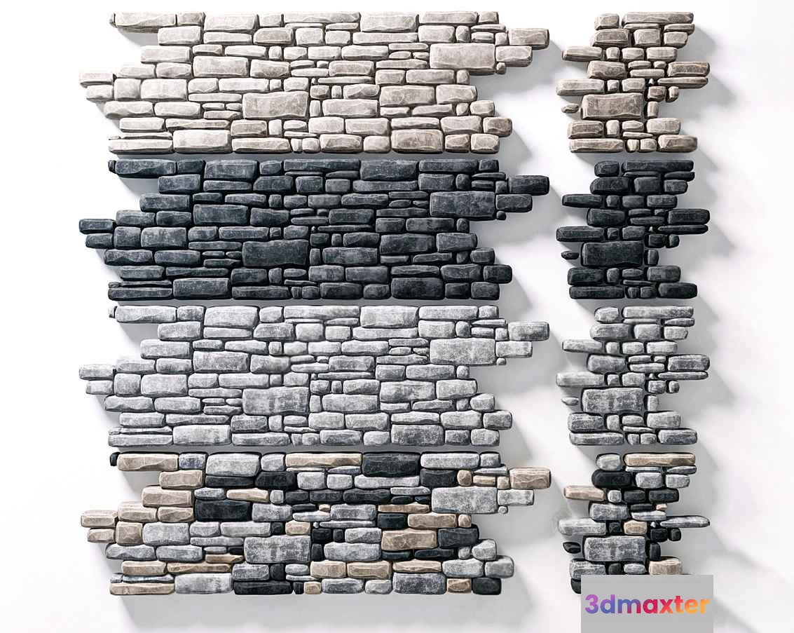 Gray Stone Wall 3D Model - 1953 - VRAY Render