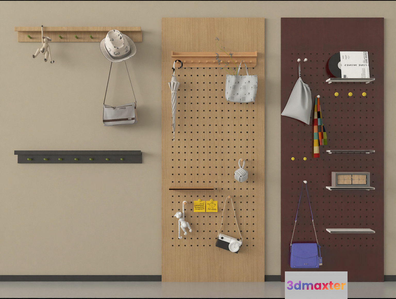 A Pegboard With Various Accessories 3D Model - 6731 - VRAY Render