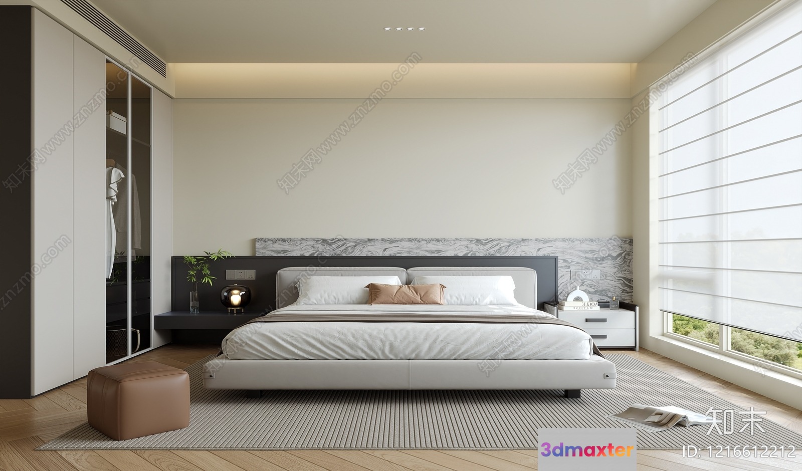 Modern Minimalist Bedroom 3D Model - 13539 - VRAY Render