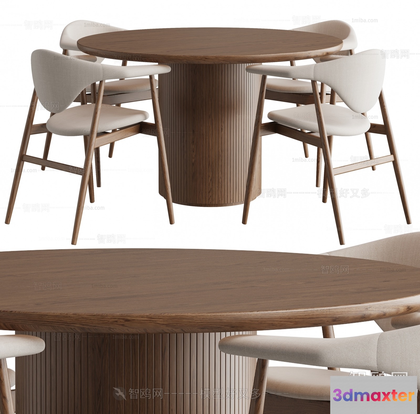 A Wooden Dining Table With Chairs 3D Model - 20420 - VRAY Render