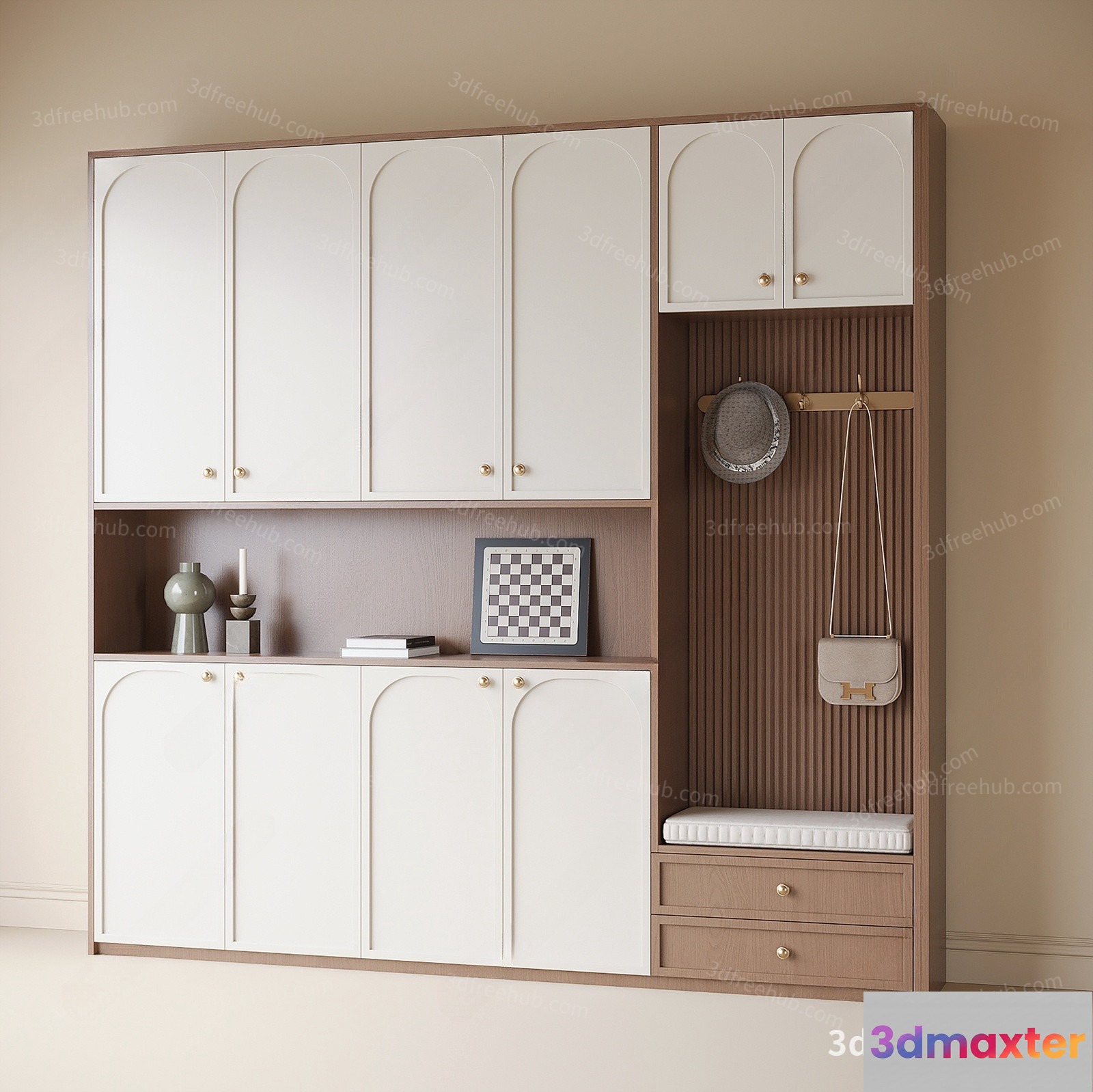 A Modern Closet With White And Brown Cabinets 3D Model - 22047 - VRAY Render