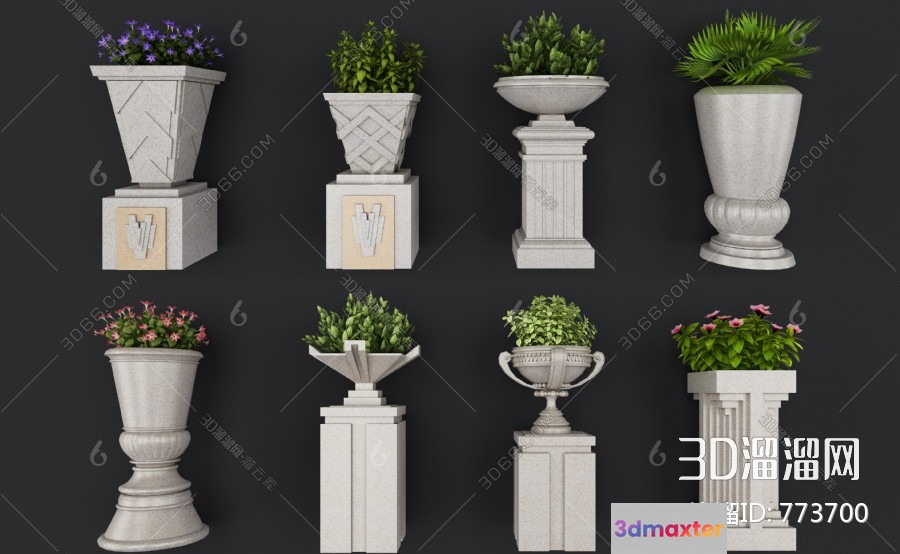 Decorative Flower Pots 3D Model - 5932 - VRAY Render