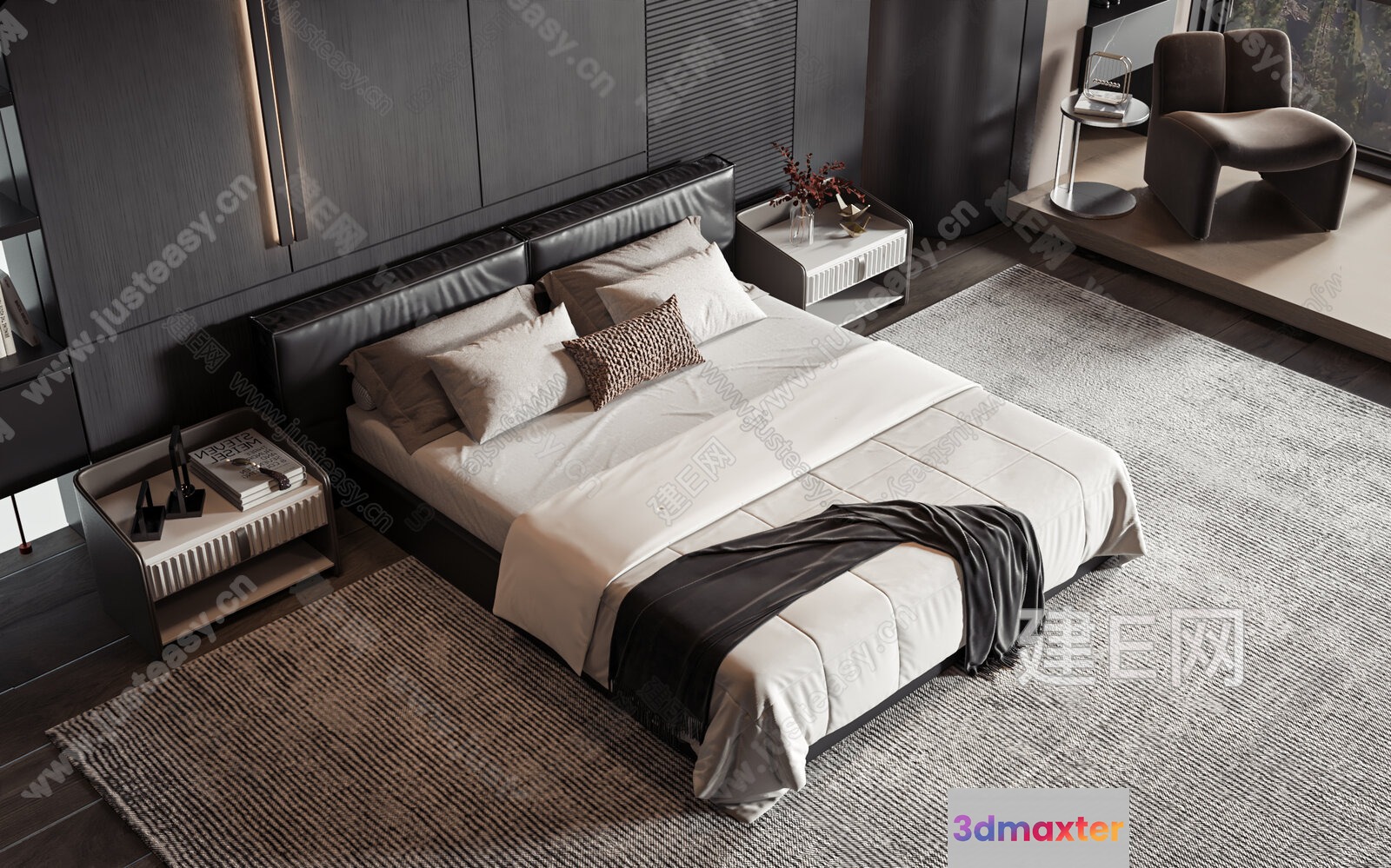 Modern Dark Bedroom 3D Model - 3459 - VRAY Render