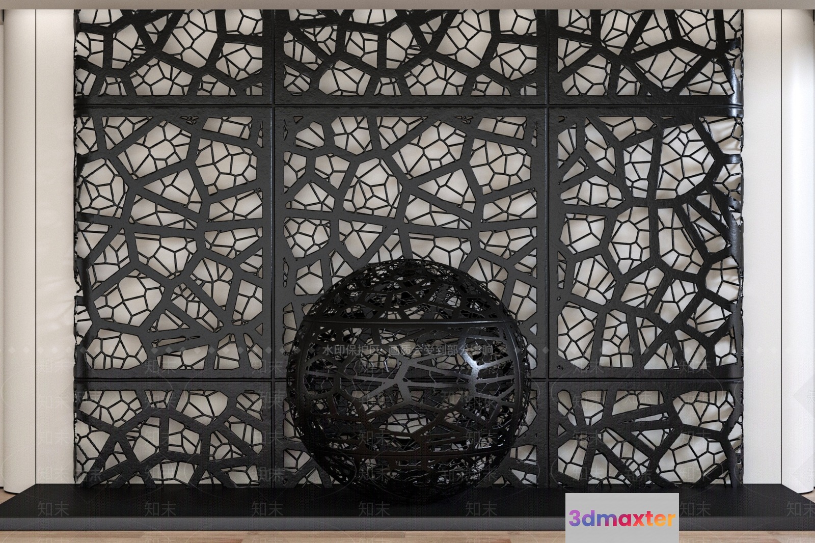 A Black Decorative Wall 3D Model - 10390 - VRAY Render
