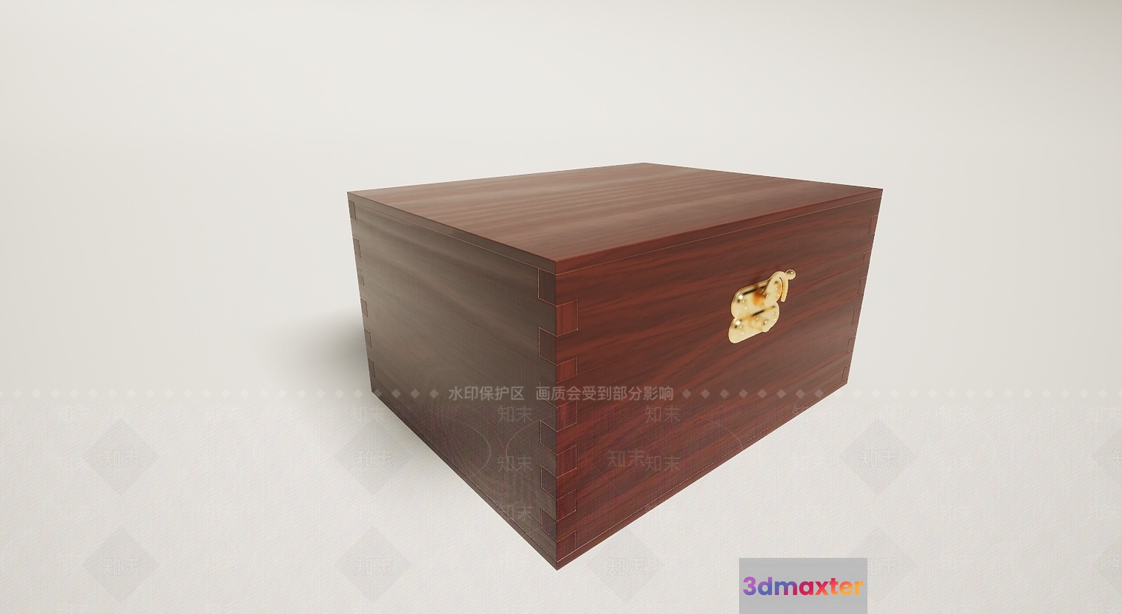 A Wooden Box With A Gold Handle 3D Model - 15480 - VRAY Render