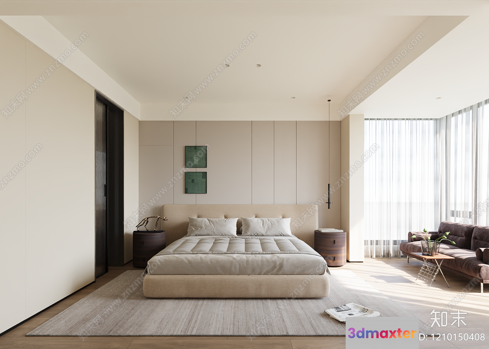 Cozy Minimalist Bedroom 3D Model - 16696 - VRAY Render