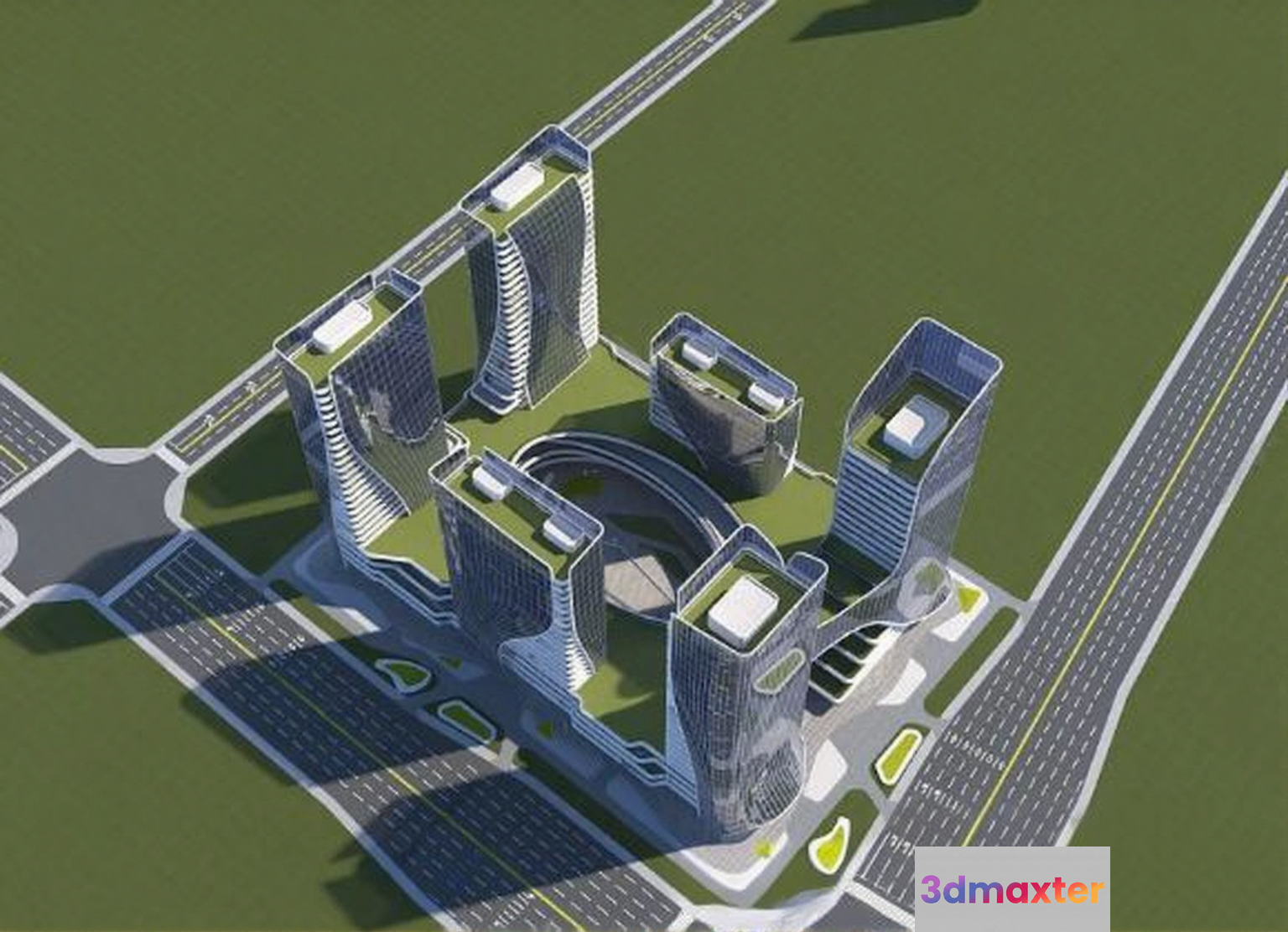 A Cityscape With A Mix Of Greenery And Urban Architecture 3D Model - 2605 - VRAY Render