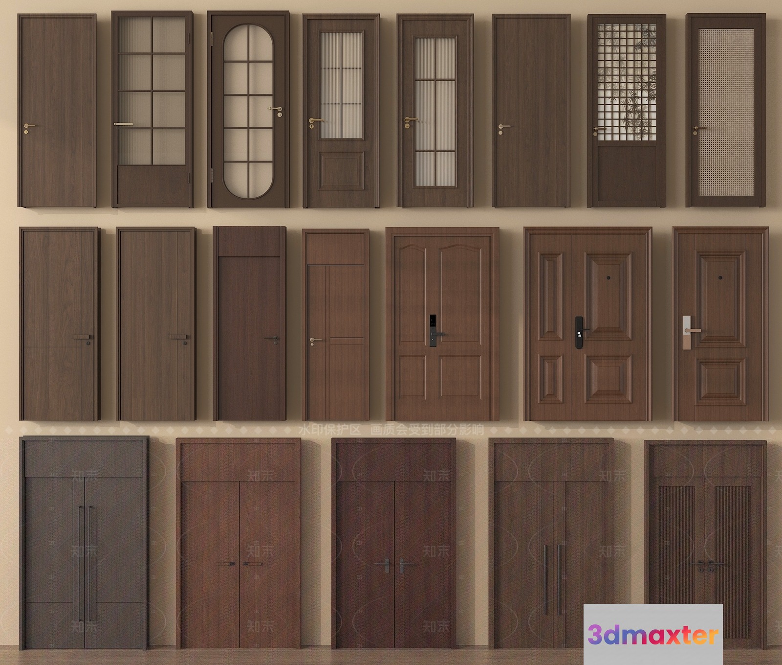 Brown Wooden Doors 3D Model - 9517 - VRAY Render