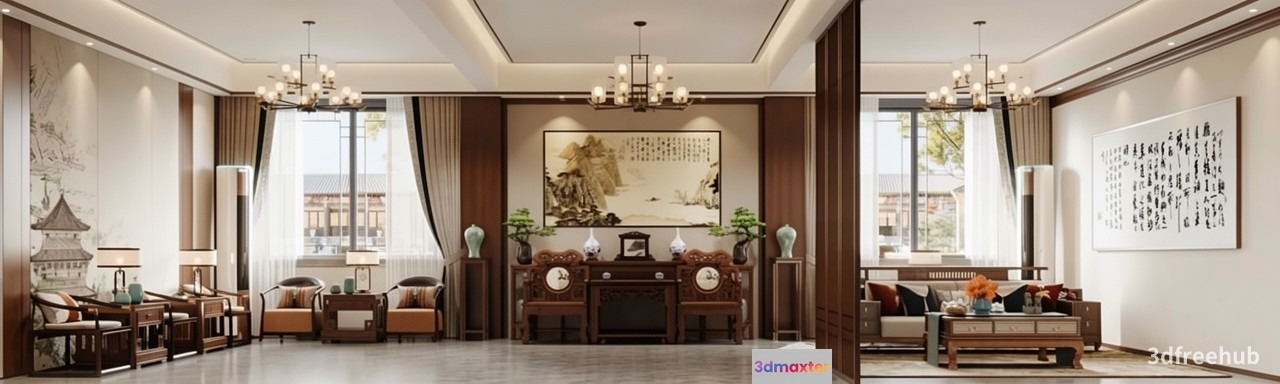 Traditional Chinese Living Room 3D Model - 22236 - VRAY Render