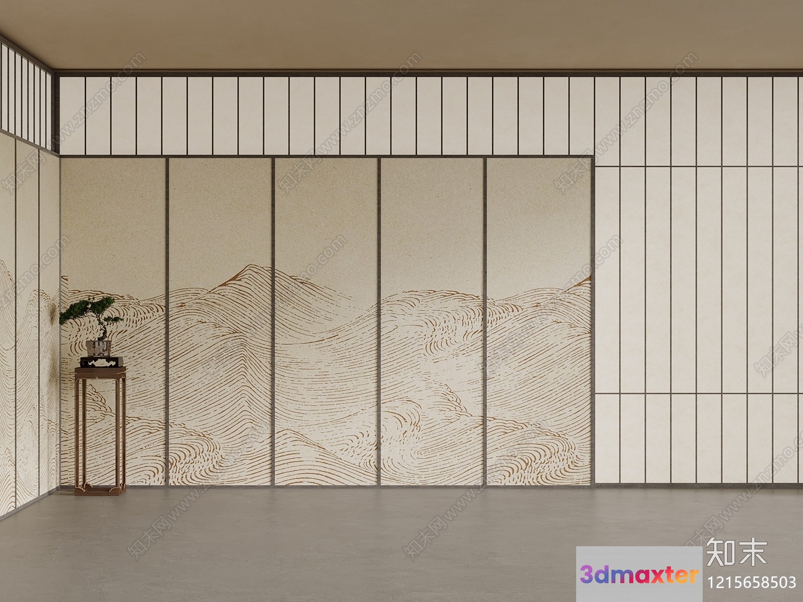 A Minimalist Room With A Decorative Wall 3D Model - 16436 - VRAY Render