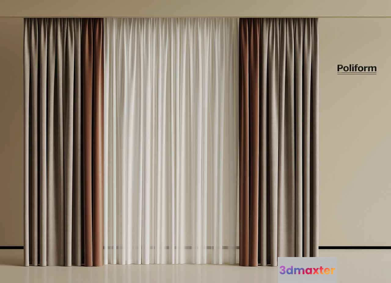 Brown And White Curtains 3D Model - 19480 - VRAY Render