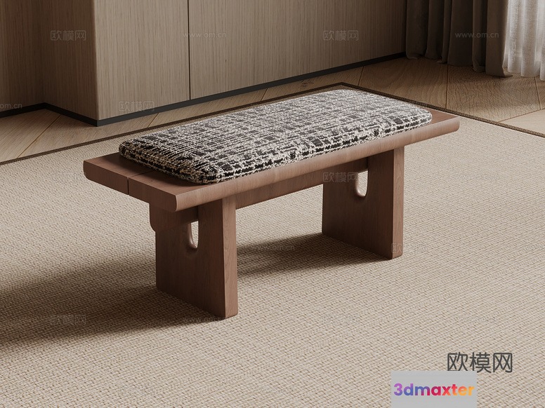 A Wooden Bench With A Cushion 3D Model - 8065 - VRAY Render